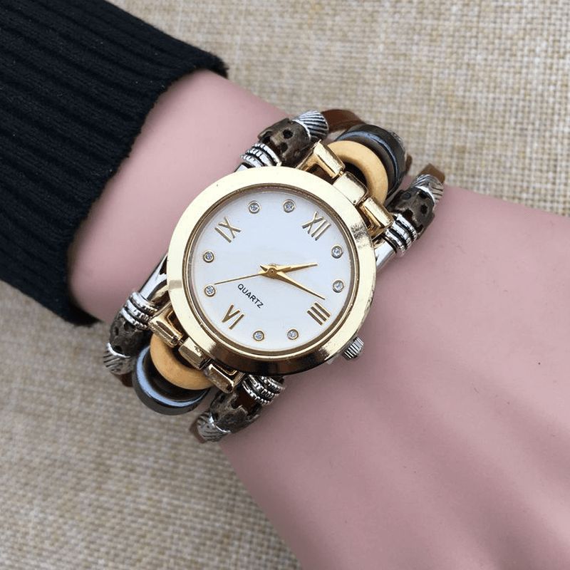 Deffrun Casual Style Multilayer Mænd Armbånd Watch Romertal Aloy Dial Quartz ur