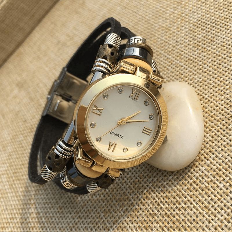 Deffrun Casual Style Multilayer Mænd Armbånd Watch Romertal Aloy Dial Quartz ur