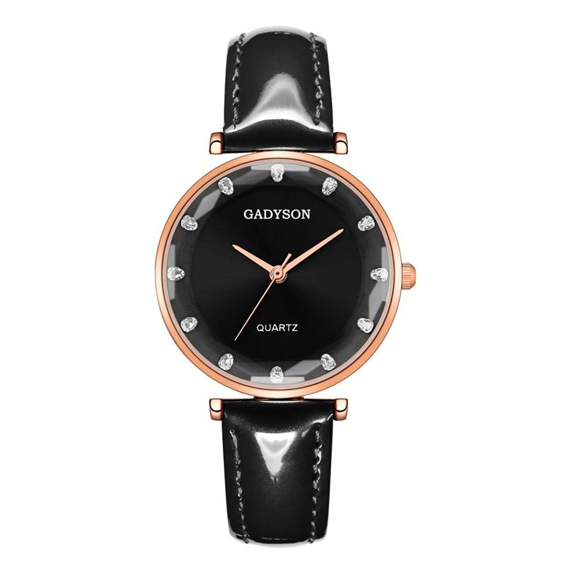 Deffrun Crystal Casual Style Kvinder Armbåndsur Læderrem Gift Quartz Ure