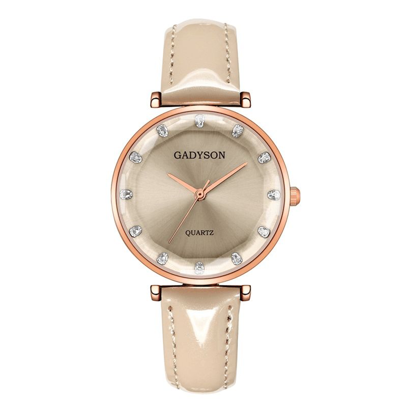 Deffrun Crystal Casual Style Kvinder Armbåndsur Læderrem Gift Quartz Ure