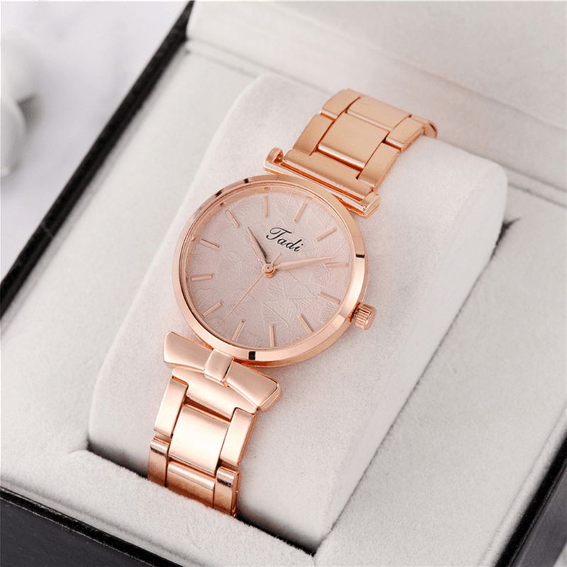 Deffrun Elegant Design No Number Dial Casual Dame Armbåndsur Rose Gold Urkasse Fuld Legering Quartz ur