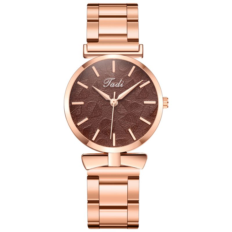 Deffrun Elegant Design No Number Dial Casual Dame Armbåndsur Rose Gold Urkasse Fuld Legering Quartz ur