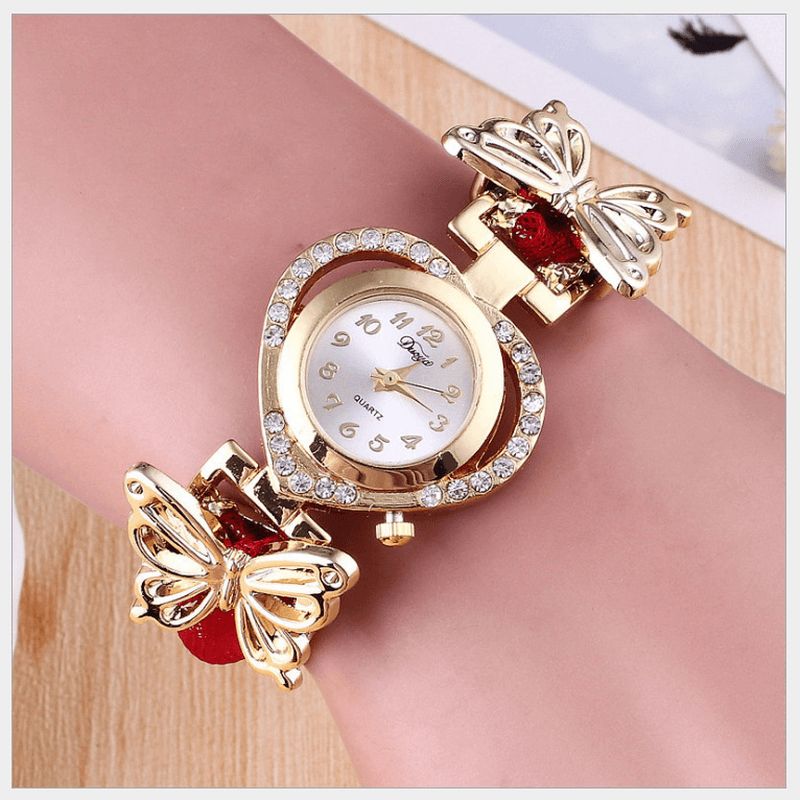 Deffrun Love Heart Dekorative Dame Armbånd Watch Retro Style Quartz ur