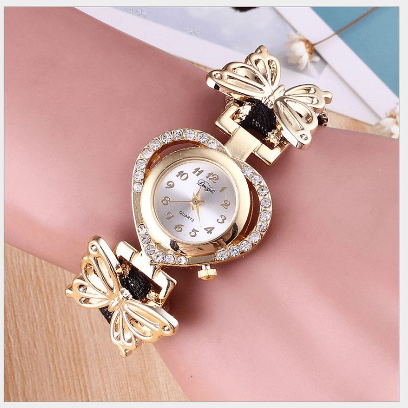 Deffrun Love Heart Dekorative Dame Armbånd Watch Retro Style Quartz ur