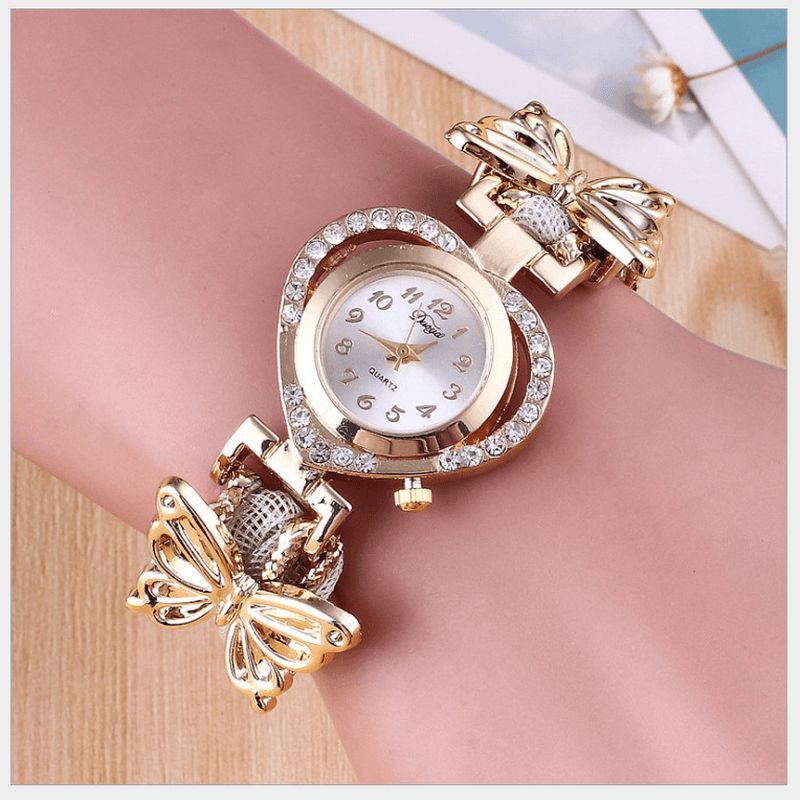 Deffrun Love Heart Dekorative Dame Armbånd Watch Retro Style Quartz ur