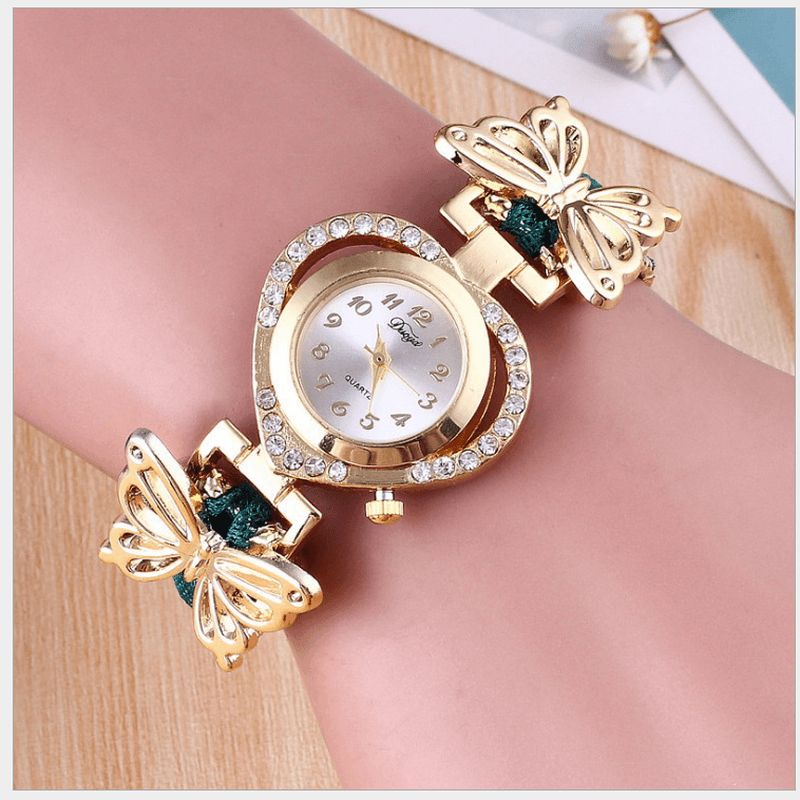 Deffrun Love Heart Dekorative Dame Armbånd Watch Retro Style Quartz ur