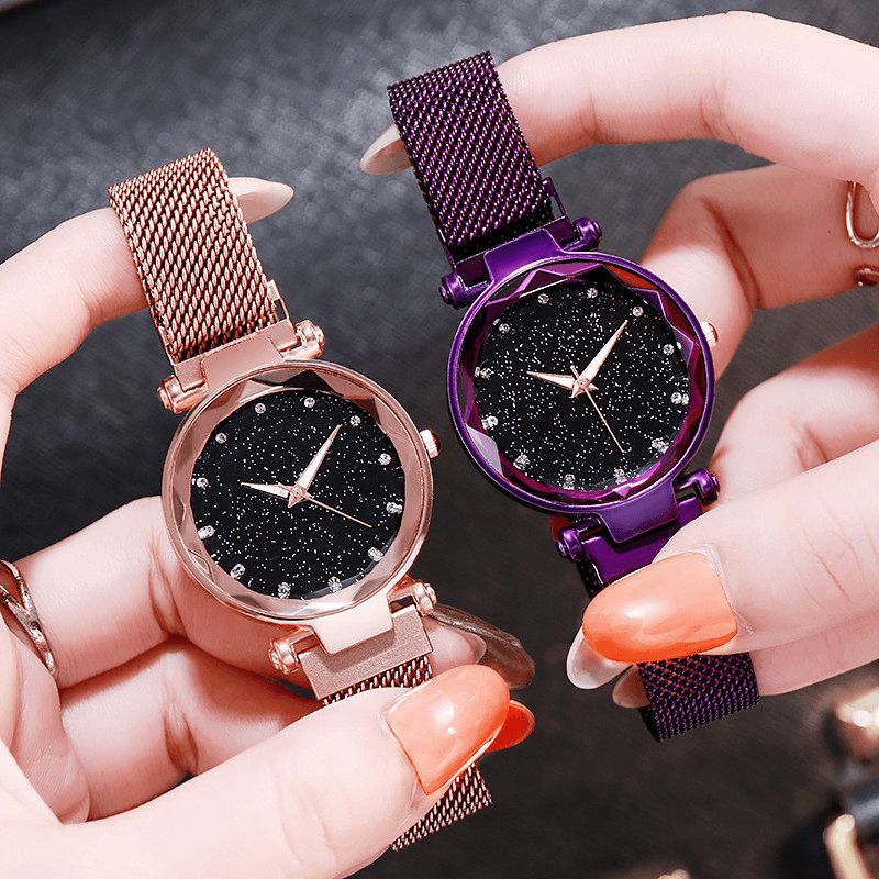 Deffrun Milan Strap Mode Starry Sky Magnetic Dame Watch Starry Sky Watch Kvinde Quartz ur