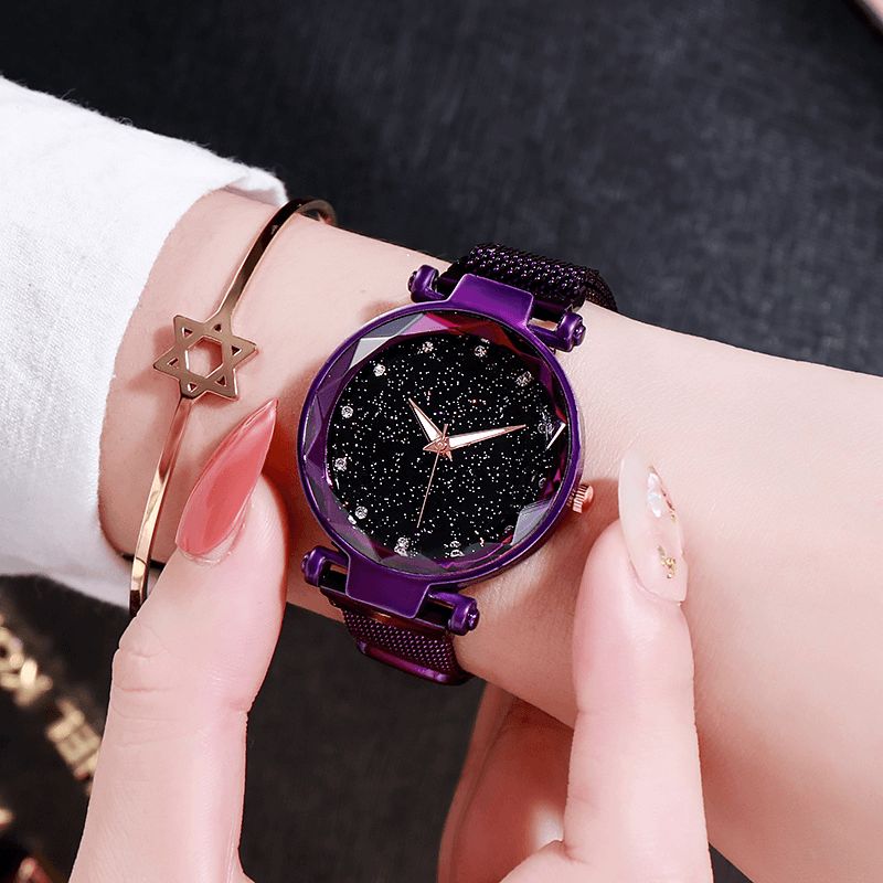 Deffrun Milan Strap Mode Starry Sky Magnetic Dame Watch Starry Sky Watch Kvinde Quartz ur