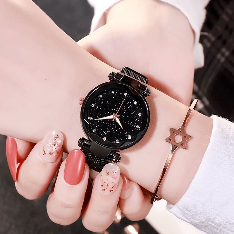 Deffrun Milan Strap Mode Starry Sky Magnetic Dame Watch Starry Sky Watch Kvinde Quartz ur