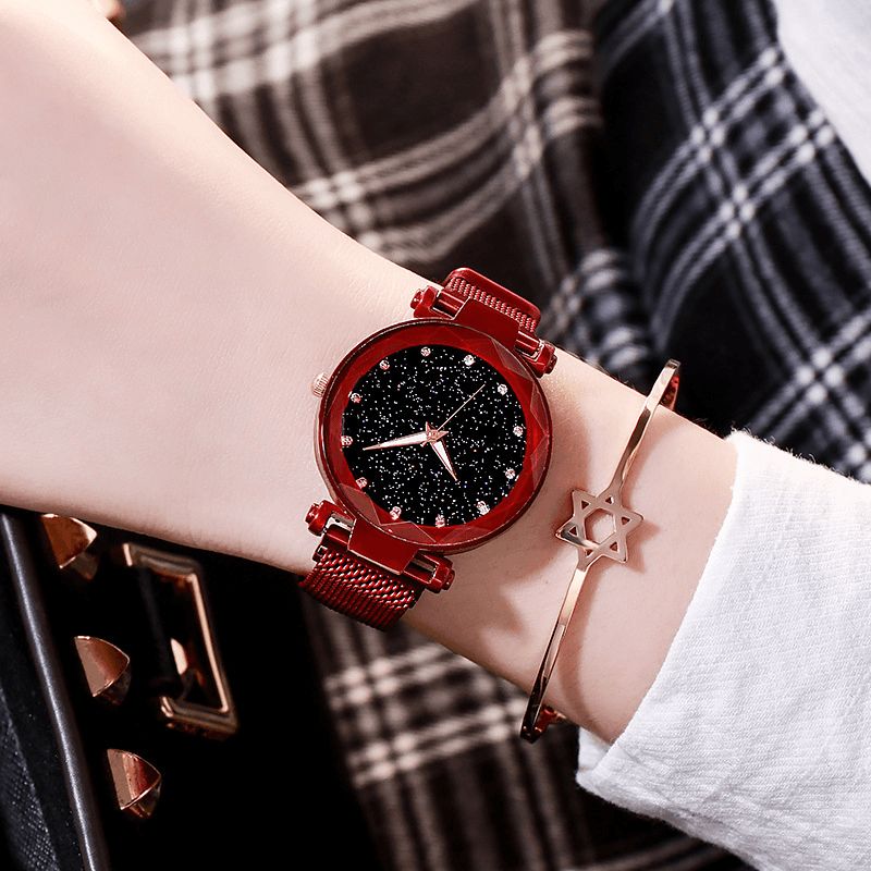 Deffrun Milan Strap Mode Starry Sky Magnetic Dame Watch Starry Sky Watch Kvinde Quartz ur