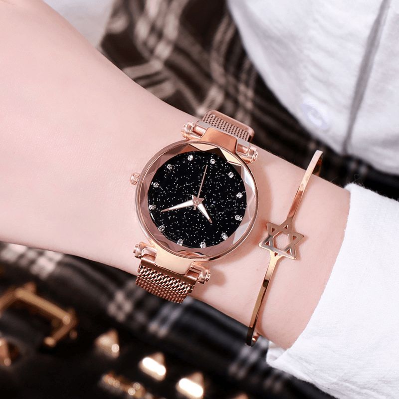 Deffrun Milan Strap Mode Starry Sky Magnetic Dame Watch Starry Sky Watch Kvinde Quartz ur