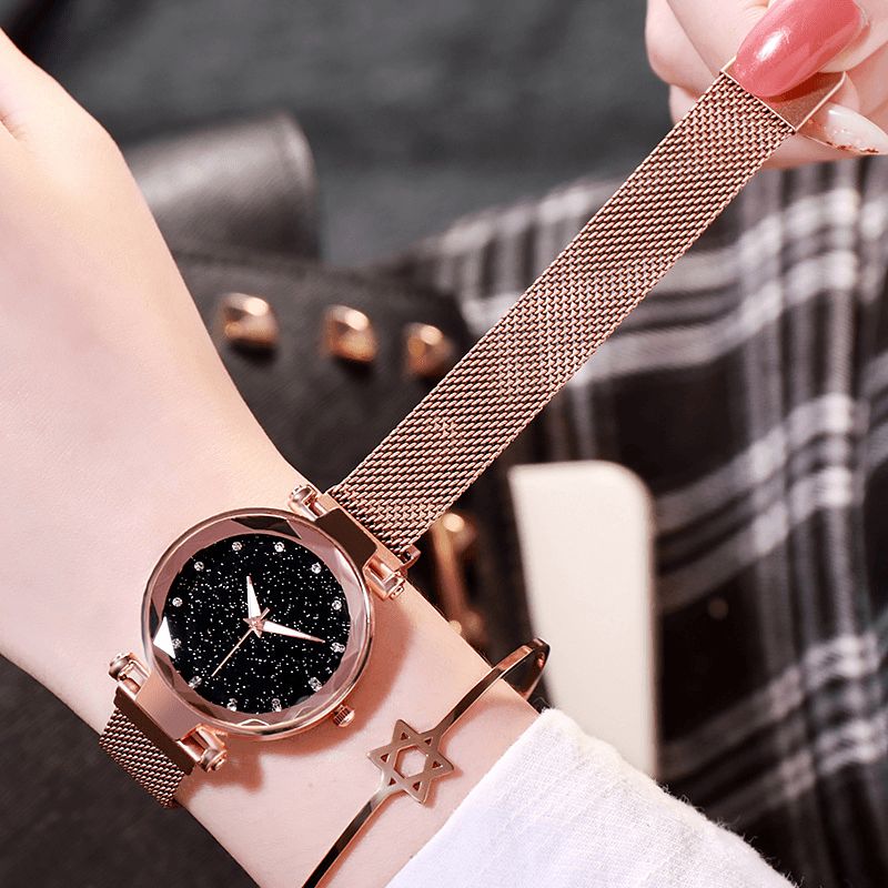 Deffrun Milan Strap Mode Starry Sky Magnetic Dame Watch Starry Sky Watch Kvinde Quartz ur