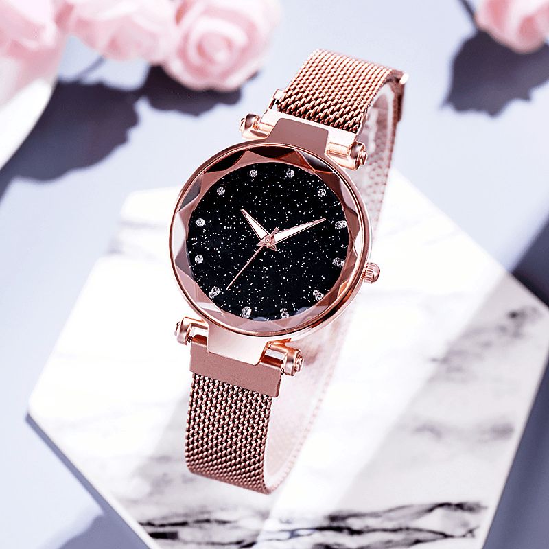 Deffrun Milan Strap Mode Starry Sky Magnetic Dame Watch Starry Sky Watch Kvinde Quartz ur