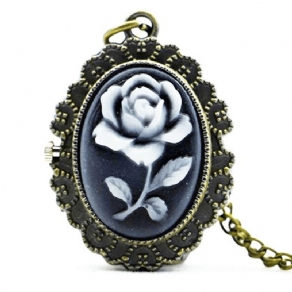 Deffrun Mode Flower Rose Bronze Quartz Lommeur Retro Pendant Halskæde