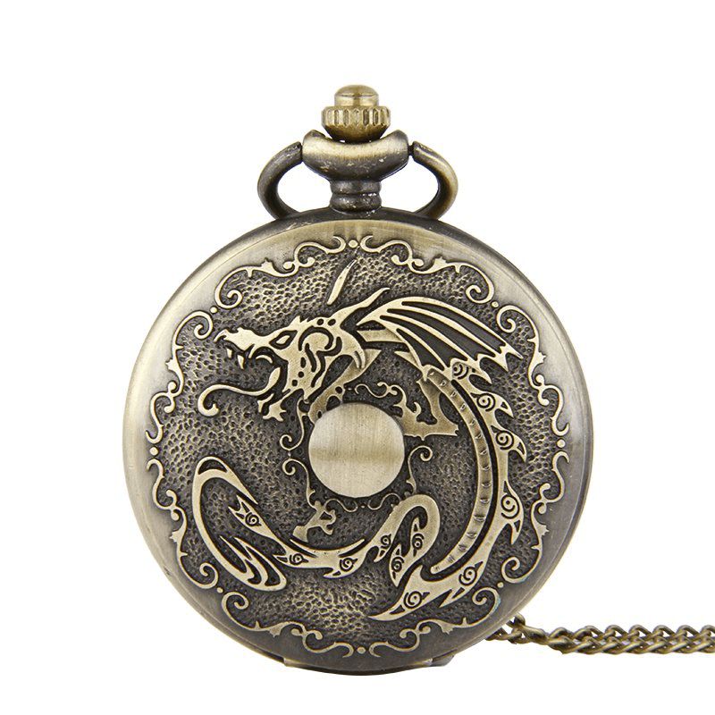 Deffrun Retro Bronze Klassisk Dragon Pattern Chain Quartz Lommeur