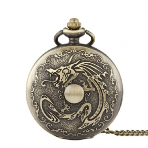 Deffrun Retro Bronze Klassisk Dragon Pattern Chain Quartz Lommeur