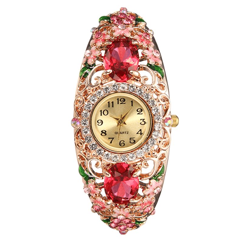 Deffrun Retro Style Dame Armbånd Watch Flower Diamond Quartz ur