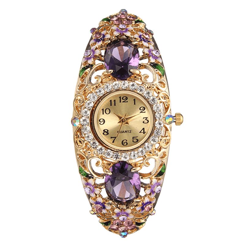 Deffrun Retro Style Dame Armbånd Watch Flower Diamond Quartz ur