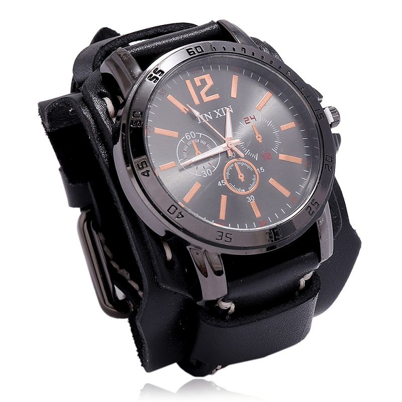 Deffrun Retro Style Dekorative Three Dial Quartz ur Kohud Læder Band Herre Armbåndsur