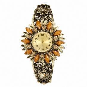 Deffrun Retro Style Kvinder Armbånd Watch Flower Shape Fuld Stål Band Quartz ur