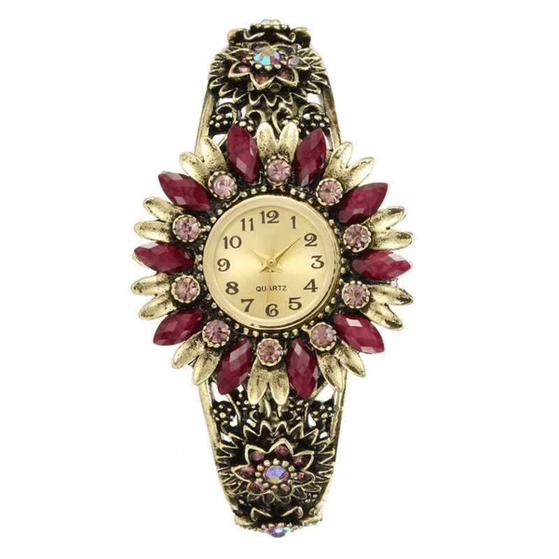 Deffrun Retro Style Kvinder Armbånd Watch Flower Shape Fuld Stål Band Quartz ur