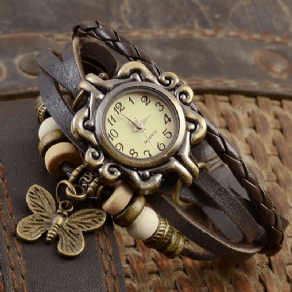 Deffrun Retro Style Multilayer Kvinder Armbånd Watch Butterfly Pendant Quartz Ure