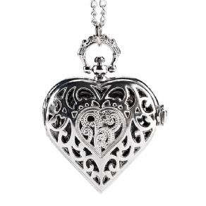 Deffrun Silver Heart Shape Hult Kvarts Lommeur