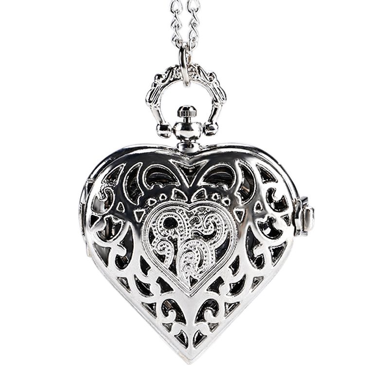 Deffrun Silver Heart Shape Hult Kvarts Lommeur