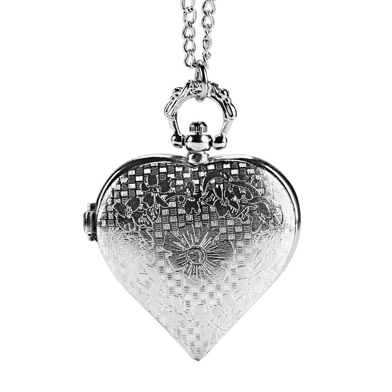 Deffrun Silver Heart Shape Hult Kvarts Lommeur