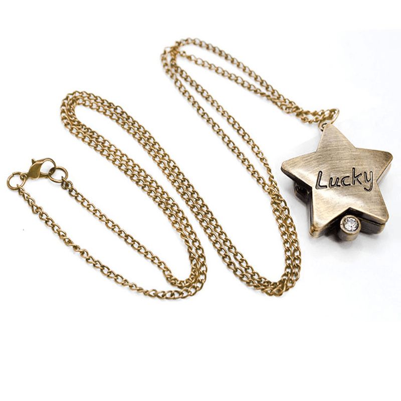 Deffrun Star Shape Lucky Word Retro Style Bronze Kvarts Lommeur