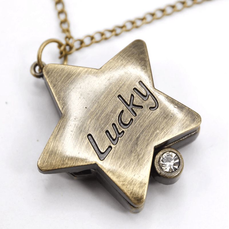 Deffrun Star Shape Lucky Word Retro Style Bronze Kvarts Lommeur