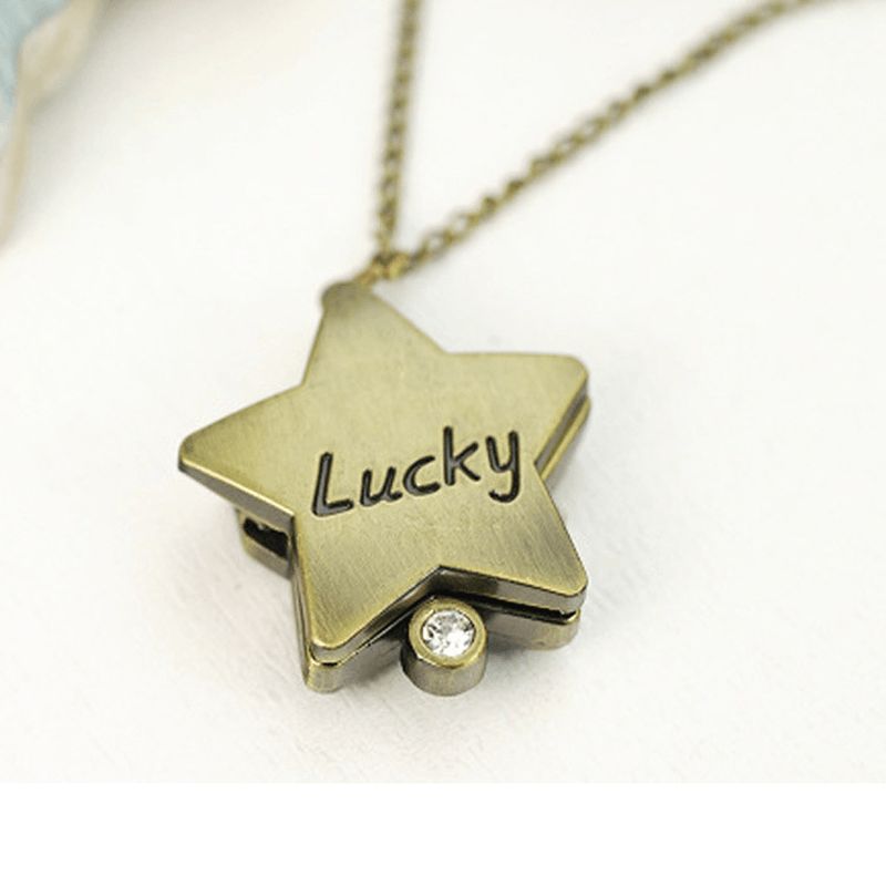 Deffrun Star Shape Lucky Word Retro Style Bronze Kvarts Lommeur