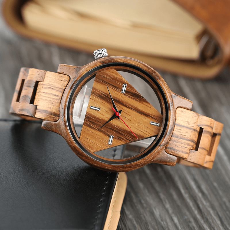 Deffrun Transparent Creative Wooden Armbandsur Unikt Design Herre Quartz ur