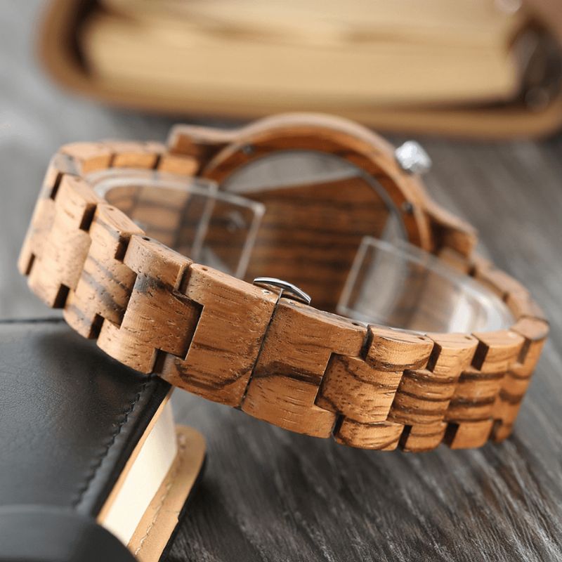 Deffrun Transparent Creative Wooden Armbandsur Unikt Design Herre Quartz ur