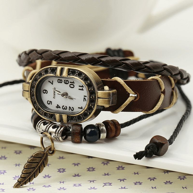 Deffrun Unique Design Dame Armbåndsur Retro Style Quartz ur