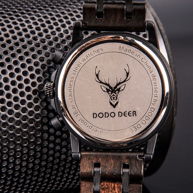 Dodo Deer D07 Retro Wooden Luminous Date Display Quartz ur Armbåndsur Med Gaveæske