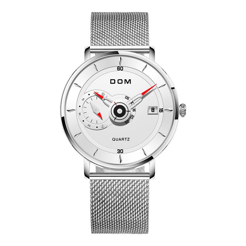 Dom M-1299 Ultra Thin Business Style Mænd Armbåndsur Full Steel Band Creative Quartz ur