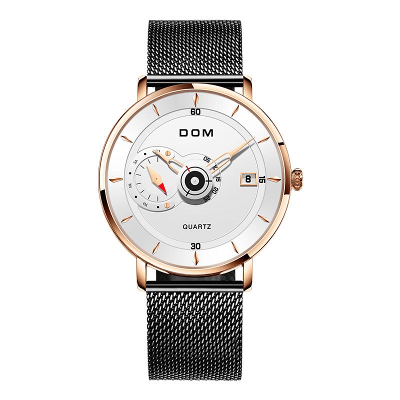 Dom M-1299 Ultra Thin Business Style Mænd Armbåndsur Full Steel Band Creative Quartz ur