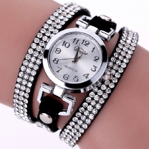 Duoya Casual Style Crystal Dame Armbåndsur Luksus Fint Læder Optræk Kvarts Ure