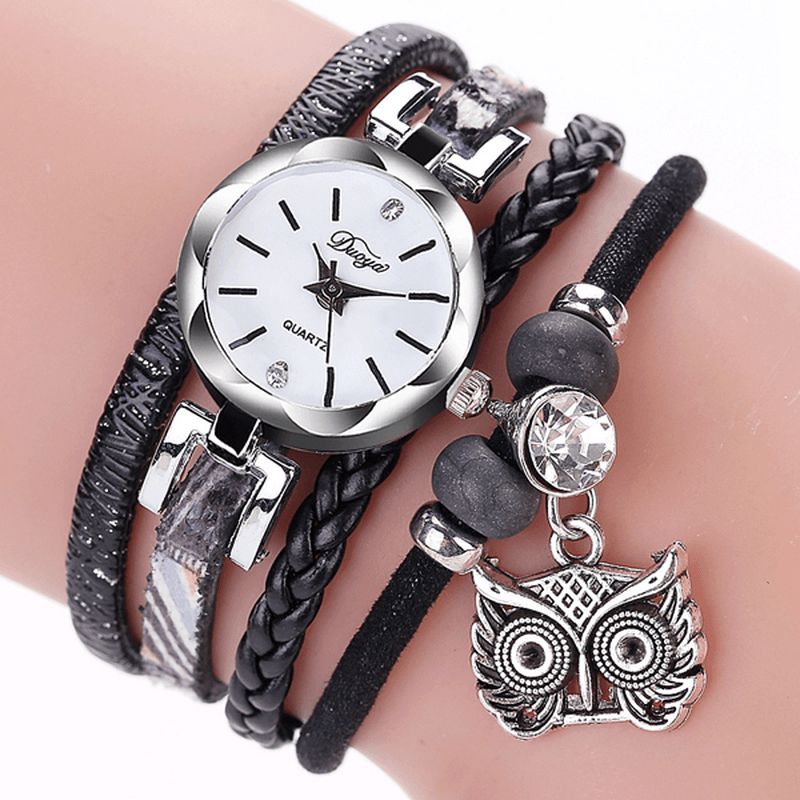 Duoya Cute Style Owl Pendant Dame Armbåndsur Mode Dame Armbåndsur