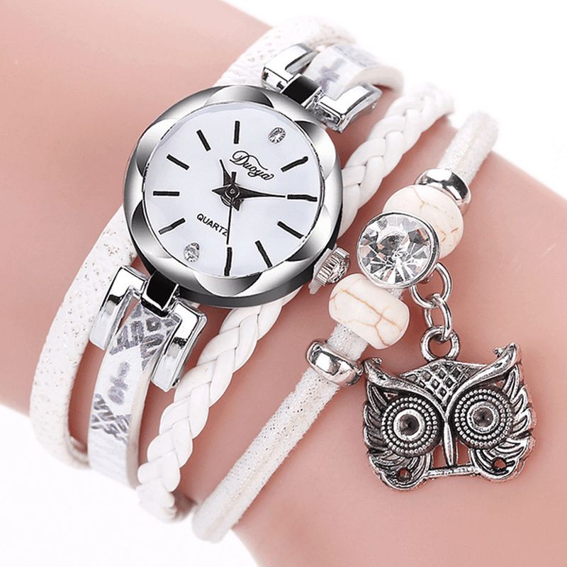 Duoya Cute Style Owl Pendant Dame Armbåndsur Mode Dame Armbåndsur