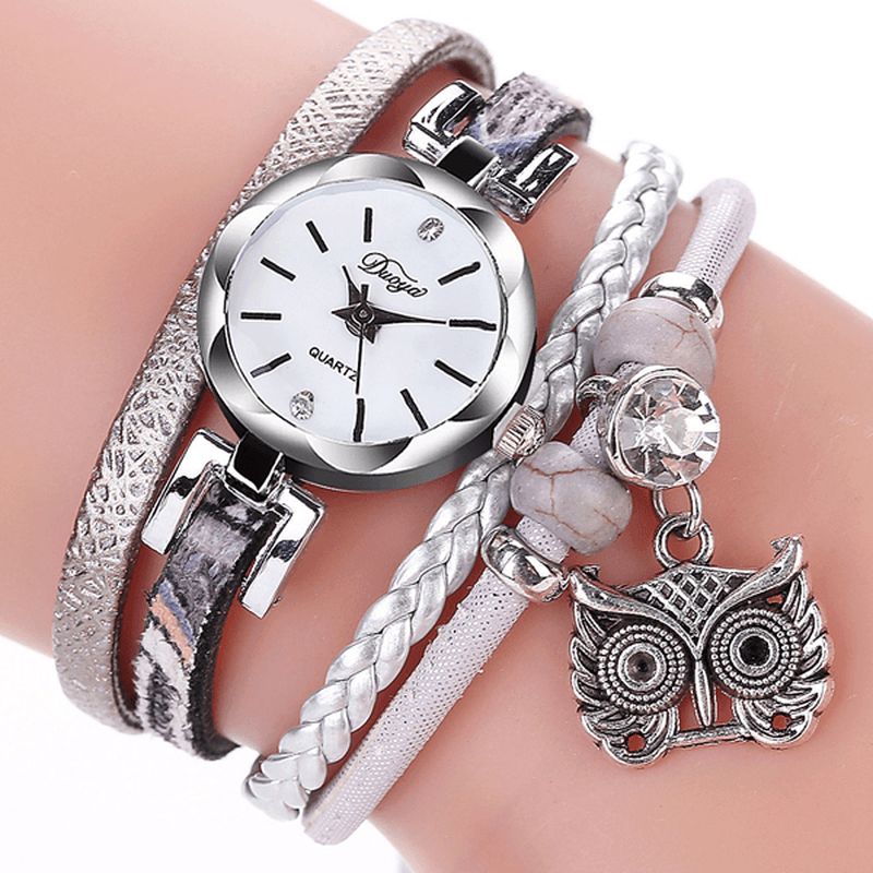 Duoya Cute Style Owl Pendant Dame Armbåndsur Mode Dame Armbåndsur