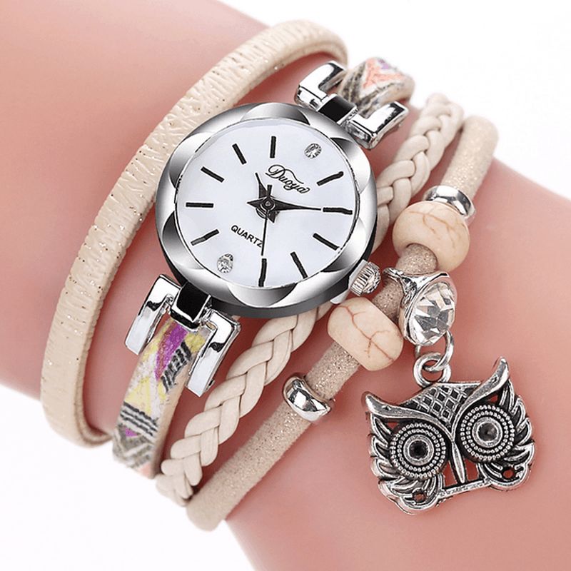 Duoya Cute Style Owl Pendant Dame Armbåndsur Mode Dame Armbåndsur