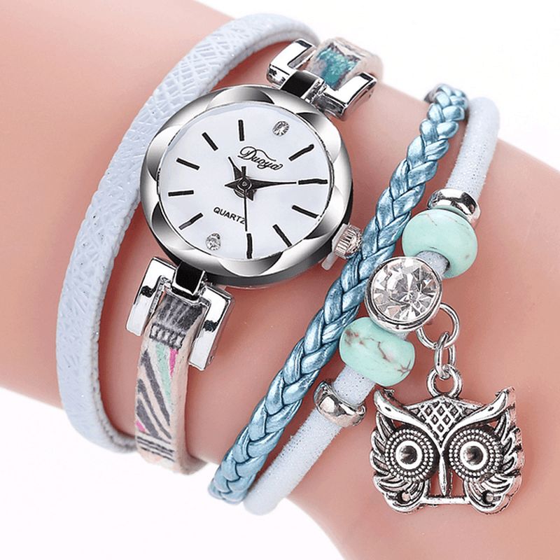 Duoya Cute Style Owl Pendant Dame Armbåndsur Mode Dame Armbåndsur