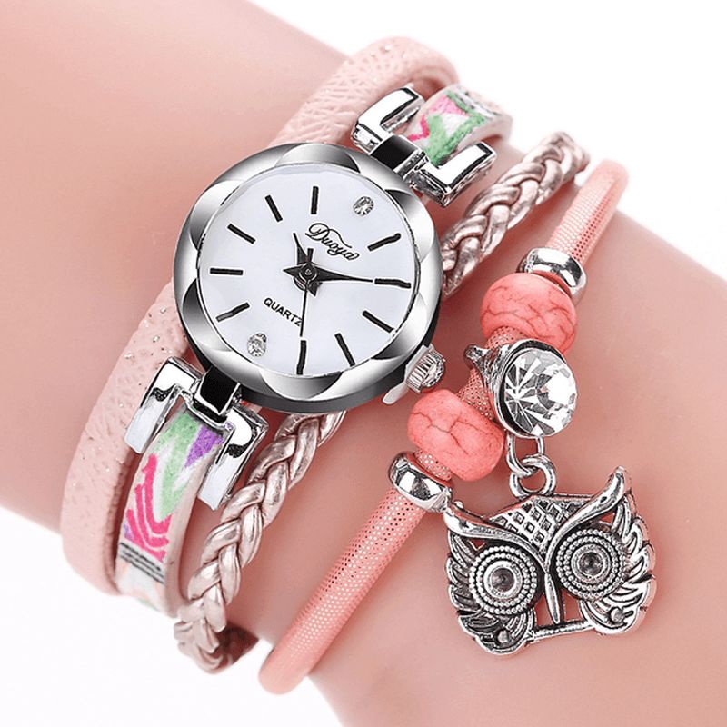 Duoya Cute Style Owl Pendant Dame Armbåndsur Mode Dame Armbåndsur