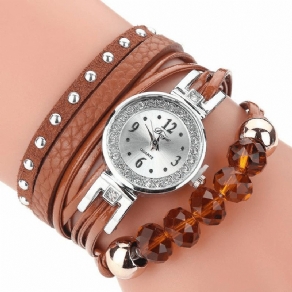 Duoya D214 Crystal Casual Style Kvinder Armbånd Watch Gave Læderrem Quartz ur