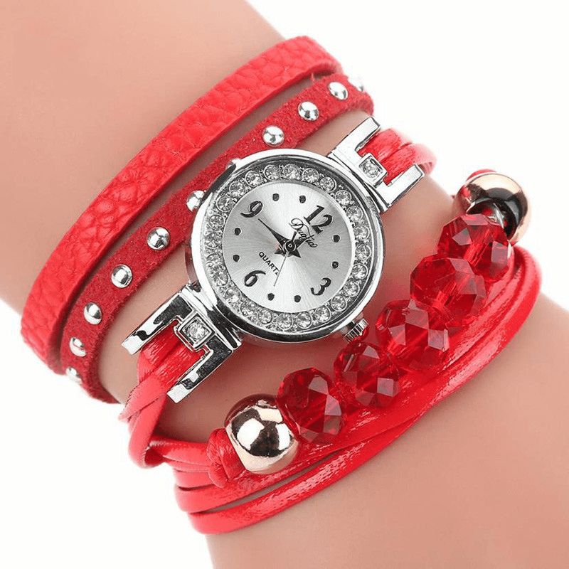 Duoya D214 Crystal Casual Style Kvinder Armbånd Watch Gave Læderrem Quartz ur