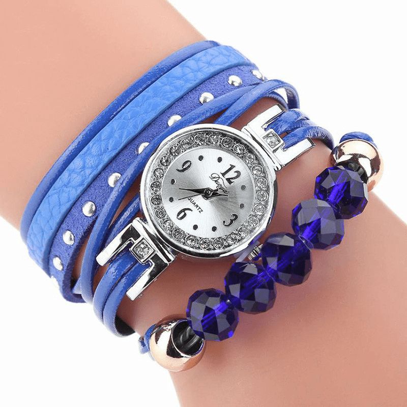 Duoya D214 Crystal Casual Style Kvinder Armbånd Watch Gave Læderrem Quartz ur