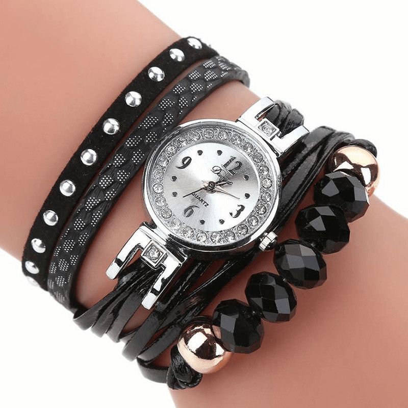 Duoya D214 Crystal Casual Style Kvinder Armbånd Watch Gave Læderrem Quartz ur