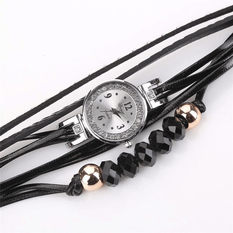 Duoya D214 Crystal Casual Style Kvinder Armbånd Watch Gave Læderrem Quartz ur